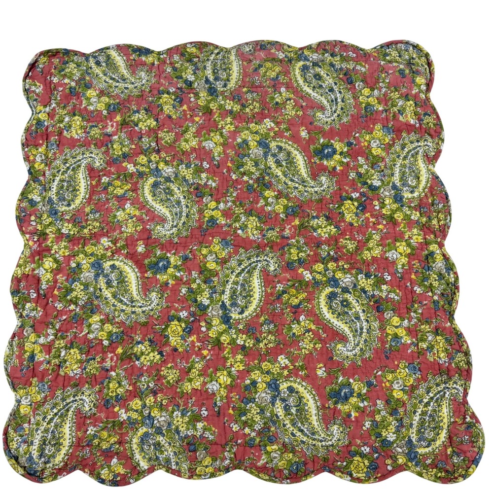 Pottery Barn Euro Sham Scalloped Red Paisley Blue Floral Reversible 28x28